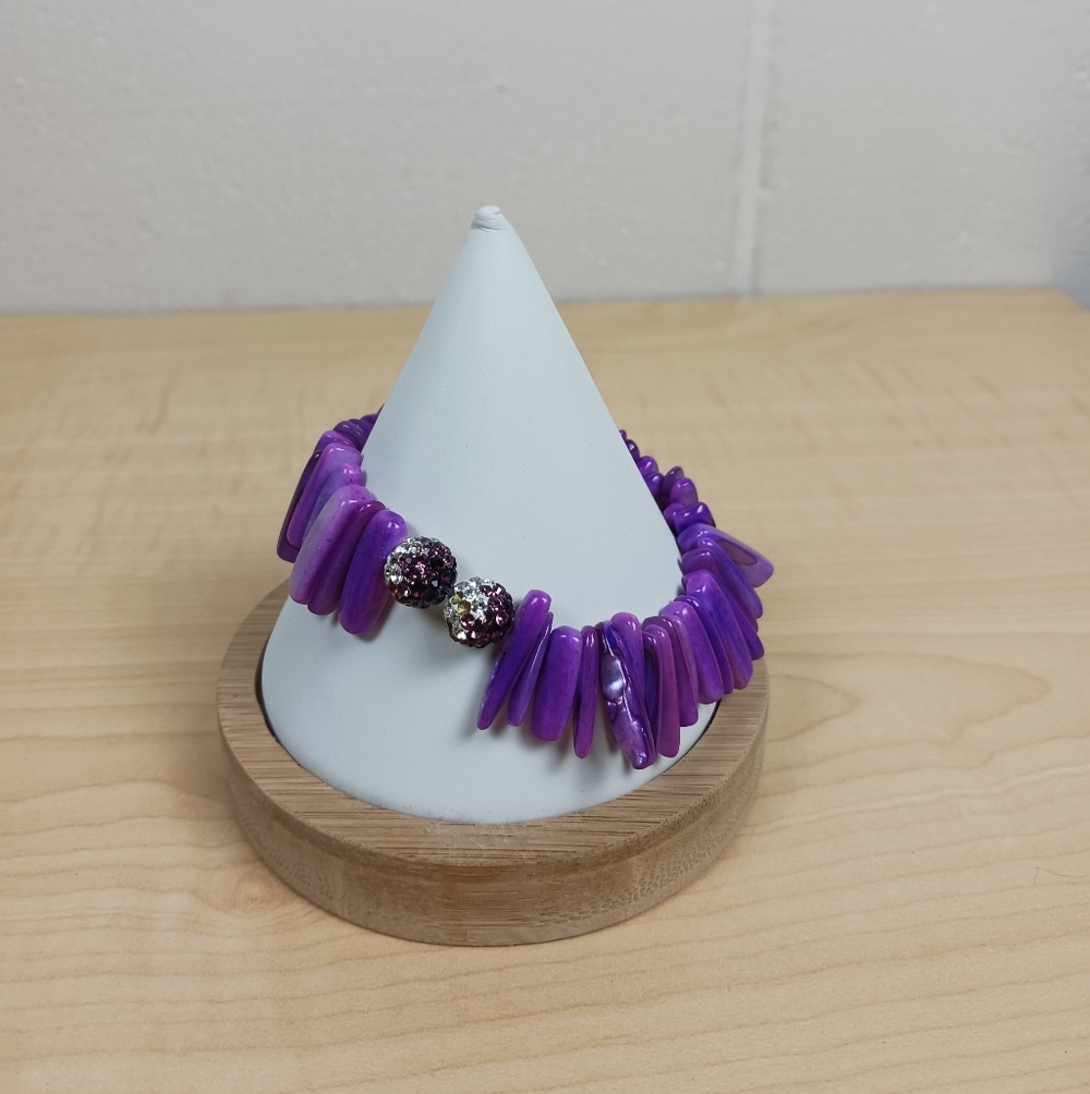 Erimish‎ Purple Faux Coral Chips With Rhinestone Beads Beaded Bracelet Stretchy